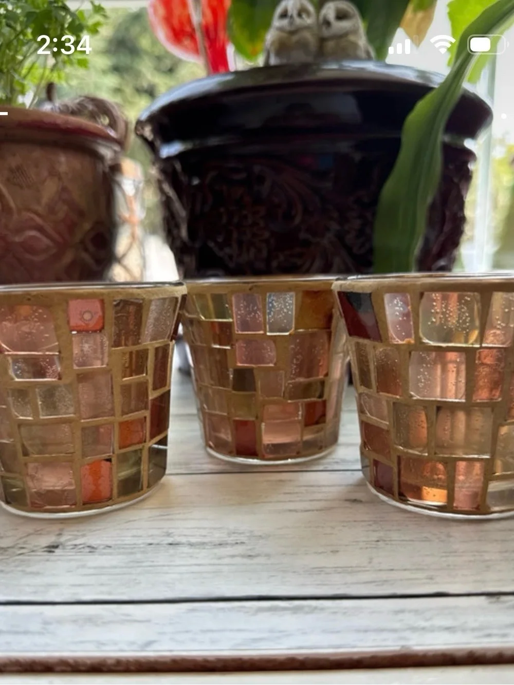Mosaic Glass Votive Candle Holders - Rose Gold Set of 3